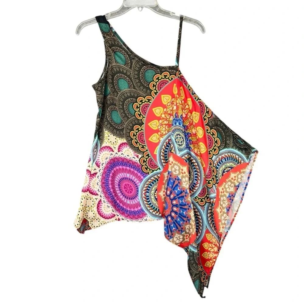RANEE'S Silk Scarf Tunic Blouse Colorful Mandala Print Size Small - Picture 4 of 14